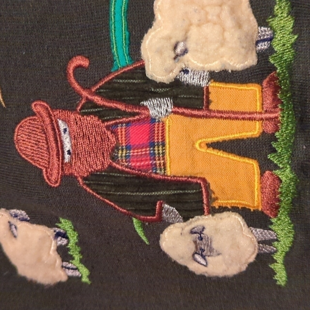 Tulchan Vintage Pullover Collar Sweatshirt Green Embroidered Shephard Sheep y2k - Picture 5 of 12